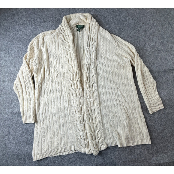 Lauren Ralph Lauren Sweaters - Ralph Lauren Cardigan Sweater Cable Knit Silk Cashmere Size XL Cream READ